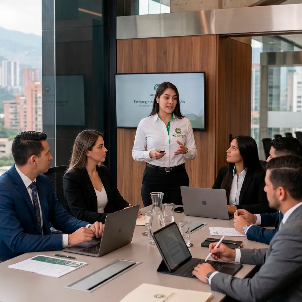 Asesora de GRTemporales presentando la estrategia de contratación a un grupo directivo