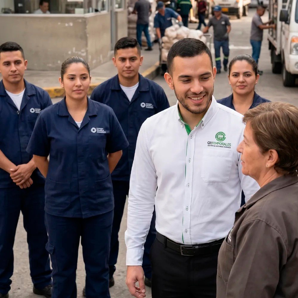 Grupo de colaboradores en misión siendo recibidos en su lugar de trabajo